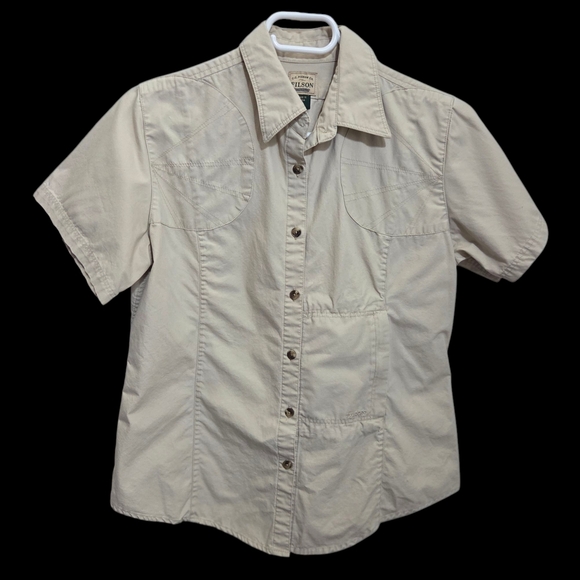 Filson Womans  Tan Button Down Shirt Classic Short Sleeve Size 8 - Picture 1 of 5